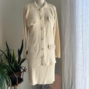 Marisa Christina Women’s Small Skirt Set Cream Acrylic Rayon Knit Suit Set